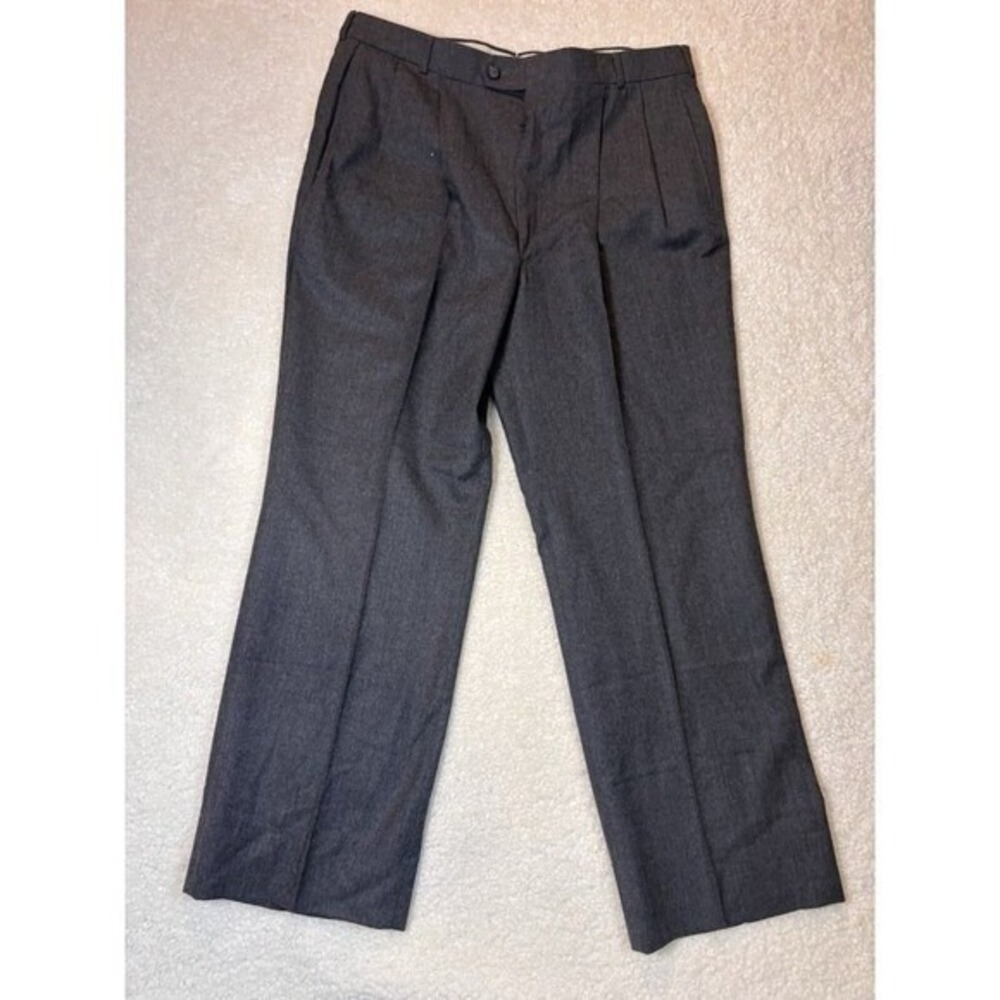 Asher Coventry Flannel Dress Pants Mens 34x26 Gray Excellent Pleated Wool USA